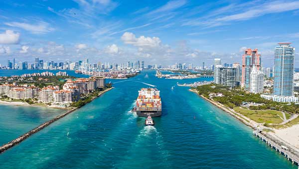 Cargo ship leaving Miami