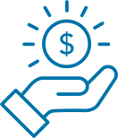 Coin shining above hand icon