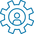 Person in the center of large gear icon