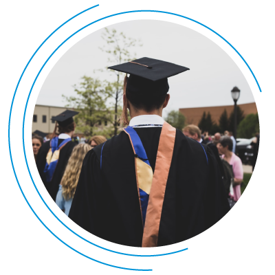 Back of graduate at commencement ceremony