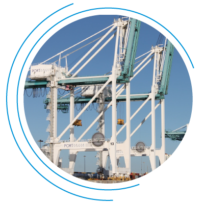 Cranes in a cargo port in Florida