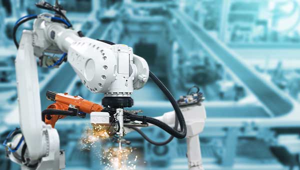 Automated machine arm on an assembly line